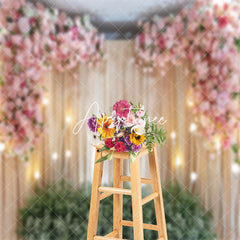 Aperturee - Pink Floral Curtain Valentines Day Photo Backdrop