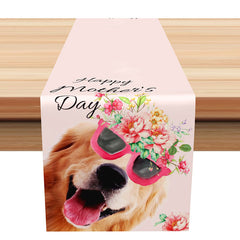 Aperturee - Pink Floral Doggy Happy Mothers Day Table Runner