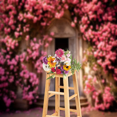 Aperturee - Pink Floral Door Spring Backdrops For Photo Booth