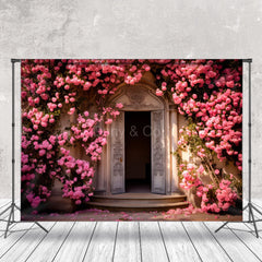 Aperturee - Pink Floral Door Spring Backdrops For Photo Booth