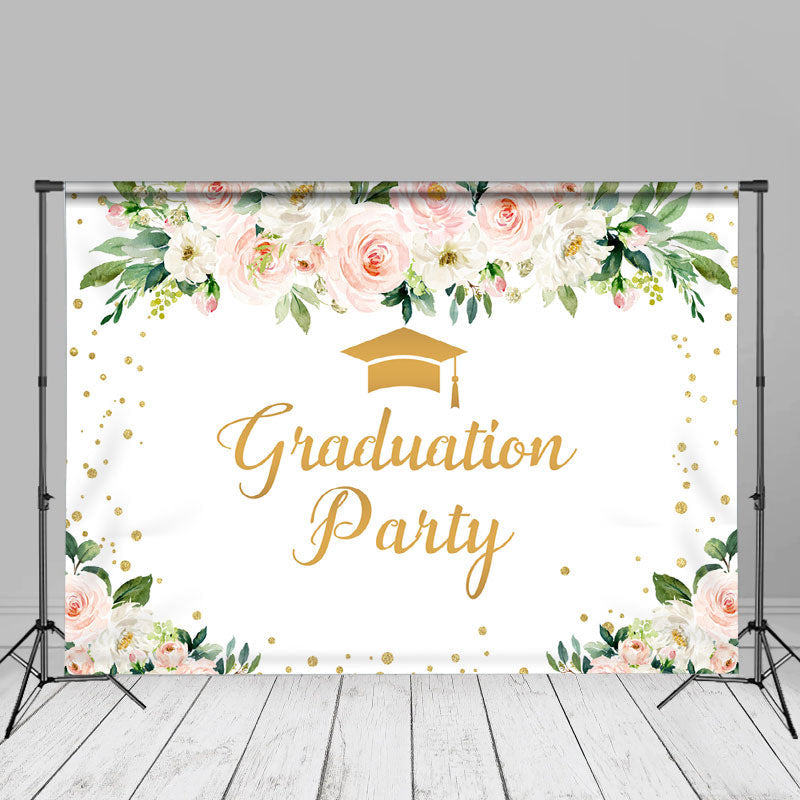 Aperturee - Pink Floral Dot Graduation Party Photo Studio Backdrop