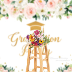 Aperturee - Pink Floral Dot Graduation Party Photo Studio Backdrop