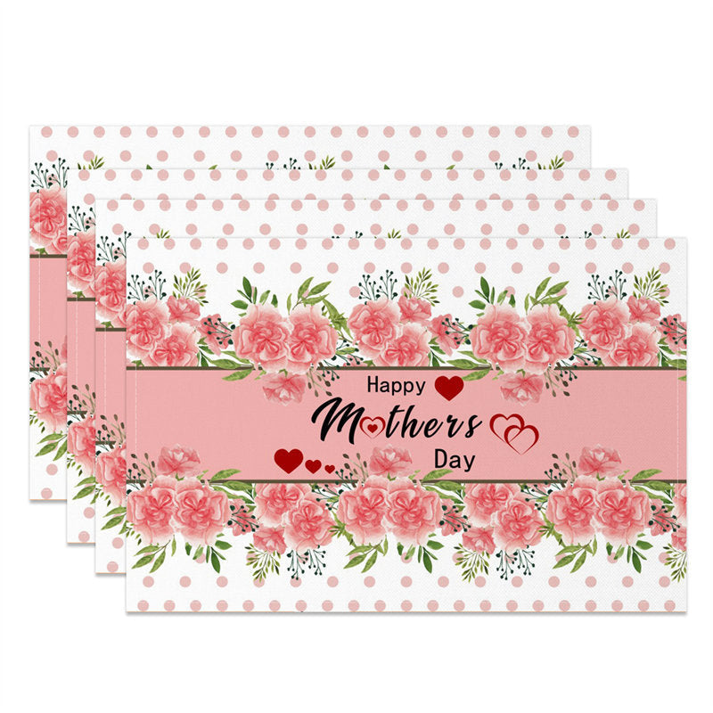 Aperturee - Pink Floral Dot Heart Mothers Day Set Of 4 Placemats