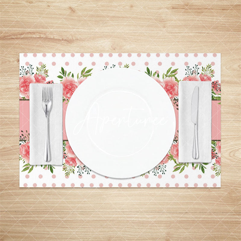 Aperturee - Pink Floral Dot Heart Mothers Day Set Of 4 Placemats