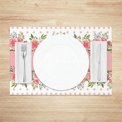 Aperturee - Pink Floral Dot Heart Mothers Day Set Of 4 Placemats