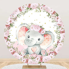 Aperturee - Pink Floral Elephant Cute Round Baby Shower Backdrop