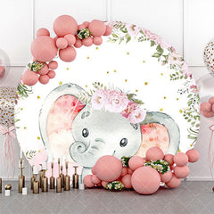 Aperturee - Pink Floral Elephant Cute Round Baby Shower Backdrop