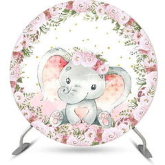 Aperturee - Pink Floral Elephant Cute Round Baby Shower Backdrop