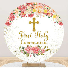 Aperturee - Pink Floral First Holy Communion Baptism Backdrop