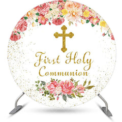 Aperturee - Pink Floral First Holy Communion Baptism Backdrop