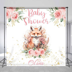 Aperturee - Pink Floral Fox Leaves Custom Baby Shower Backdrop