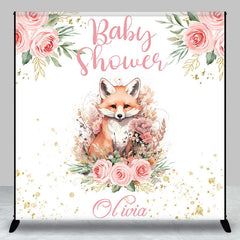 Aperturee - Pink Floral Fox Leaves Custom Baby Shower Backdrop