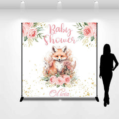 Aperturee - Pink Floral Fox Leaves Custom Baby Shower Backdrop