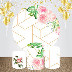 Aperturee - Pink Floral Geometric Round Birthday Backdrop Kit