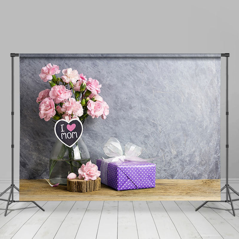 Aperturee - Pink Floral Gift Grey Abstract Mothers Day Backdrop