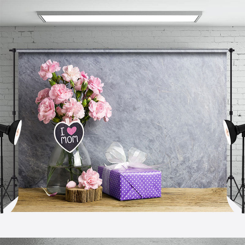 Aperturee - Pink Floral Gift Grey Abstract Mothers Day Backdrop