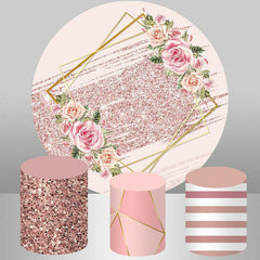 Aperturee Pink Floral Glitter Circle Girls Birthday Backdrop