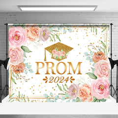 Aperturee - Pink Floral Gold Dot Spring Prom 2024 Dance Backdrop