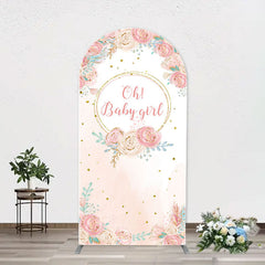 Aperturee - Pink Floral Gold Glitter Oh Baby Girl Arch Backdrop