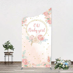 Aperturee - Pink Floral Gold Glitter Oh Baby Girl Arch Backdrop