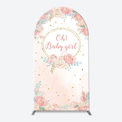 Aperturee - Pink Floral Gold Glitter Oh Baby Girl Arch Backdrop