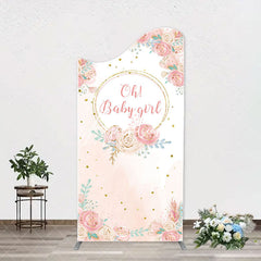 Aperturee - Pink Floral Gold Glitter Oh Baby Girl Arch Backdrop