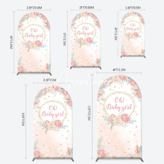 Aperturee - Pink Floral Gold Glitter Oh Baby Girl Arch Backdrop