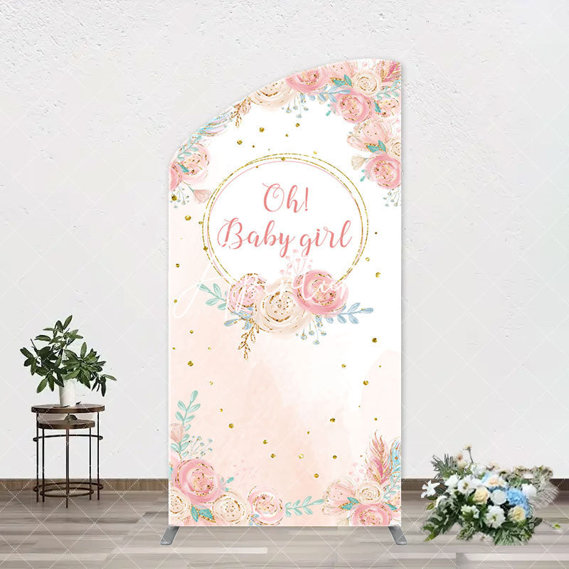 Aperturee - Pink Floral Gold Glitter Oh Baby Girl Arch Backdrop