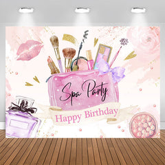 Aperturee - Pink Floral Gold Glitter Spa Party Happy Birthday Backdrop