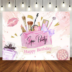 Aperturee - Pink Floral Gold Glitter Spa Party Happy Birthday Backdrop