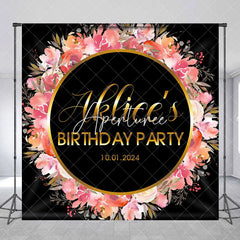 Aperturee - Pink Floral Golden Circle Custom Birthday Backdrop