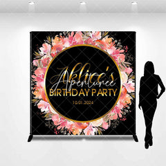 Aperturee - Pink Floral Golden Circle Custom Birthday Backdrop