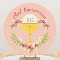 Aperturee - Pink Floral Grail First Communion Baptism Backdrop