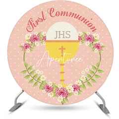 Aperturee - Pink Floral Grail First Communion Baptism Backdrop