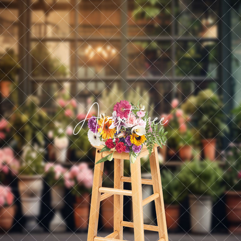 Aperturee - Pink Floral Green Plant Window Spring Photo Backdrop