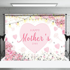 Aperturee - Pink Floral Heart Diamond Light Mothers Day Backdrop