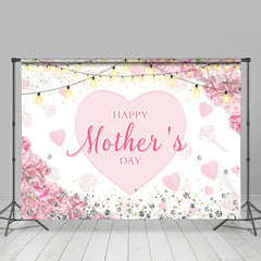 Aperturee - Pink Floral Heart Diamond Light Mothers Day Backdrop