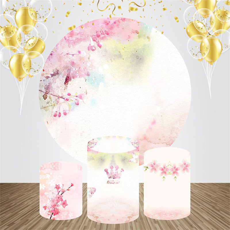 Aperturee - Pink Floral Ink Round Happy Birthday Backdrop Kit