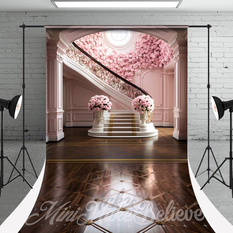 Aperturee - Pink Floral Interior Staircase Photo Booth Backdrop