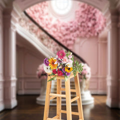 Aperturee - Pink Floral Interior Staircase Photo Booth Backdrop