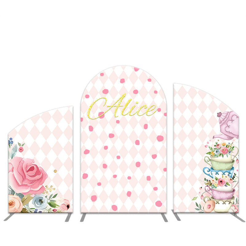 Aperturee Pink Floral Kitchenware Birthday Arch Backdrop Kit