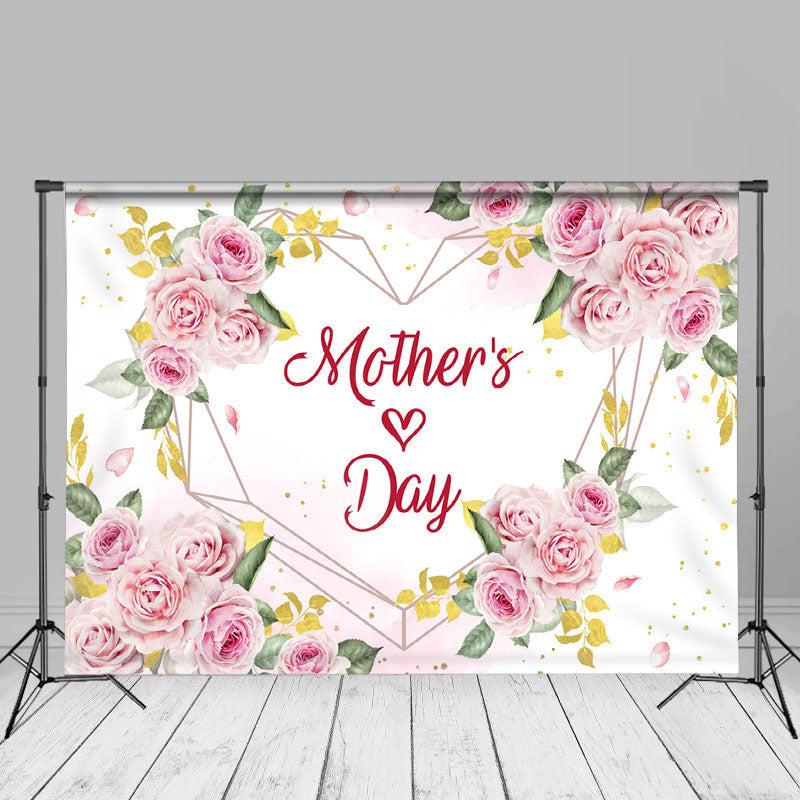 Aperturee - Pink Floral Leaf Heart Mothers Day Photo Backdrop