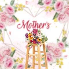 Aperturee - Pink Floral Leaf Heart Mothers Day Photo Backdrop