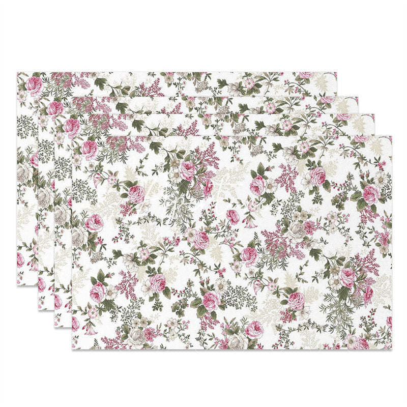 Aperturee - Pink Floral Leaf Seamless Fabric Set Of 4 Placemats