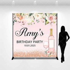 Aperturee - Pink Floral Leaf Wine Custom Birthday Party Backdrop