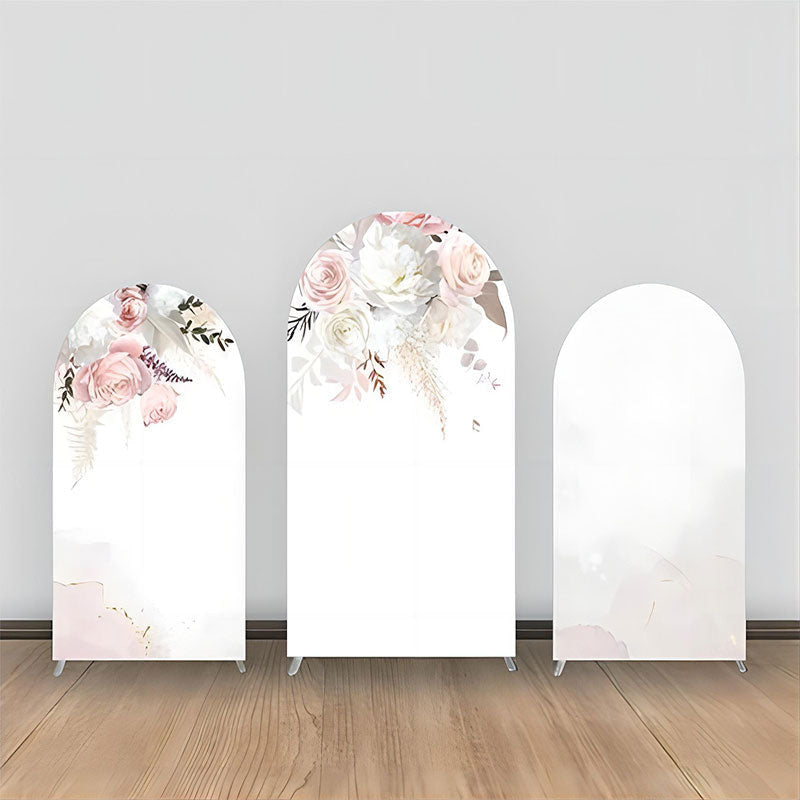 Aperturee - Pink Floral Leaves Faded Simple Arch Backdrop Kit