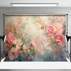 Aperturee - Pink Floral Leaves Oil Painting Fine Art Backdrop