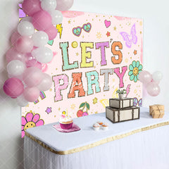 Aperturee - Pink Floral Lets Party Butterfly Birthday Backdrop