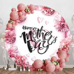 Aperturee - Pink Floral Liaghts Heart Round Mothers Day Backdrop