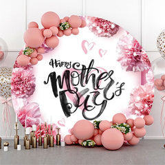 Aperturee - Pink Floral Liaghts Heart Round Mothers Day Backdrop